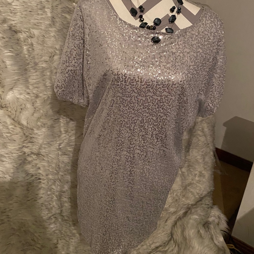 Silver Sequin Cocktail Dress w/ Peekaboo Shoulders